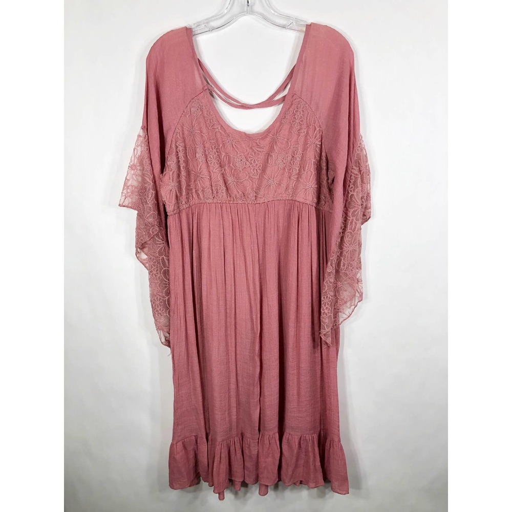 Boho Size 14 16 Dress Pink Lace Floral Peasant 909